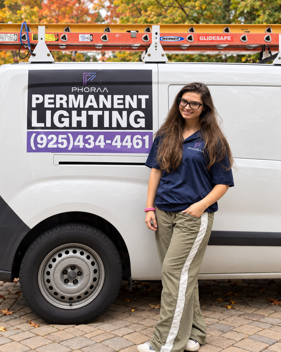 Ally Yurukova, CMO of Phoraa Lighting, beside the company van
